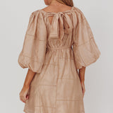 Summerlin Puff Sleeve Eyelet Mini Dress Beige