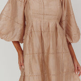 Summerlin Puff Sleeve Eyelet Mini Dress Beige
