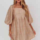 Summerlin Puff Sleeve Eyelet Mini Dress Beige