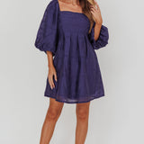 Summerlin Puff Sleeve Eyelet Mini Dress Navy