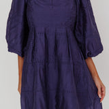 Summerlin Puff Sleeve Eyelet Mini Dress Navy