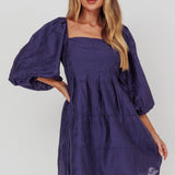 Summerlin Puff Sleeve Eyelet Mini Dress Navy