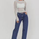 Not Shy Long Sleeve Lace Top Alice Blue