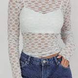 Not Shy Long Sleeve Lace Top Alice Blue