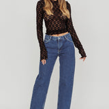 Not Shy Long Sleeve Lace Top Black