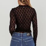 Not Shy Long Sleeve Lace Top Black