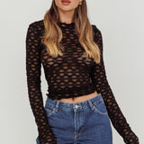Not Shy Long Sleeve Lace Top Black