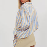 Like The Movies Striped Satin Shirt Light Blue