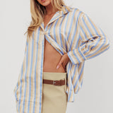 Like The Movies Striped Satin Shirt Light Blue