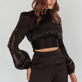 Caia Pearl Detail Open Back Top Black