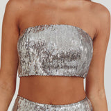 Star Girls Strapless Sequin Top Silver