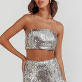 Star Girls Strapless Sequin Top Silver