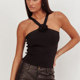 Anora Ribbed Rose Top Black