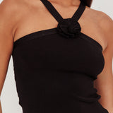 Anora Ribbed Rose Top Black
