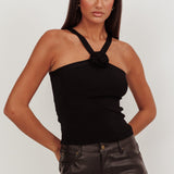 Anora Ribbed Rose Top Black