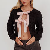 Tera Velvet Bow Cardigan Black
