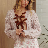 Tera Velvet Bow Cardigan Blush