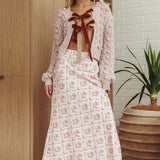Tera Velvet Bow Cardigan Blush