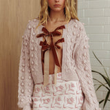 Tera Velvet Bow Cardigan Blush