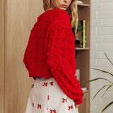 Tera Velvet Bow Cardigan Red