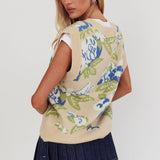 Crushing On You Sleeveless Floral Sweater Vest Taupe