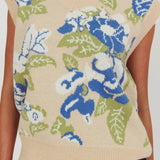Crushing On You Sleeveless Floral Sweater Vest Taupe