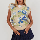Crushing On You Sleeveless Floral Sweater Vest Taupe