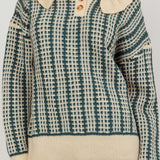 Rewrite Quarter Button Knit Sweater Emerald