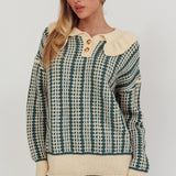 Rewrite Quarter Button Knit Sweater Emerald