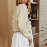 Early Snow Blanket Stitch Bow Cardigan Ecru