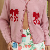 Early Snow Blanket Stitch Bow Cardigan Light Pink
