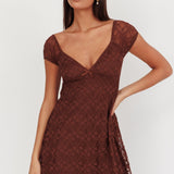 Shadows Lace Overlay Mini Dress Brown