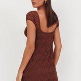 Shadows Lace Overlay Mini Dress Brown