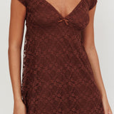 Shadows Lace Overlay Mini Dress Brown