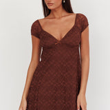 Shadows Lace Overlay Mini Dress Brown
