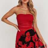 Night Drive Strapless Mesh Top Red