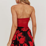 Night Drive Mesh Floral Mini Skirt Black/Red