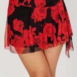 Night Drive Mesh Floral Mini Skirt Black/Red
