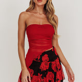 Night Drive Mesh Floral Mini Skirt Black/Red