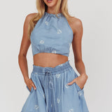 Lovefool Halter Neck Cropped Top Denim