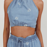 Lovefool Halter Neck Cropped Top Denim