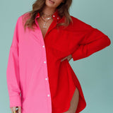 Blanca Long Sleeve Button-Up Shirt Pink/Red
