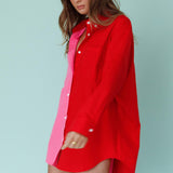 Blanca Long Sleeve Button-Up Shirt Pink/Red