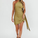 Awaken One-Shoulder Halter Mini Dress Sage