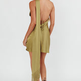 Awaken One-Shoulder Halter Mini Dress Sage