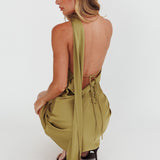 Awaken One-Shoulder Halter Mini Dress Sage