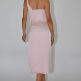 Ryhana One-Shoulder Split Midi Dress Dusty Rose