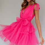 Lyra Spotted Tulle Mini Dress Hot Pink