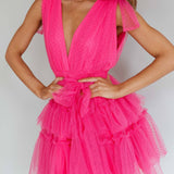 Lyra Spotted Tulle Mini Dress Hot Pink