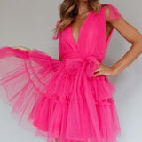 Lyra Spotted Tulle Mini Dress Hot Pink